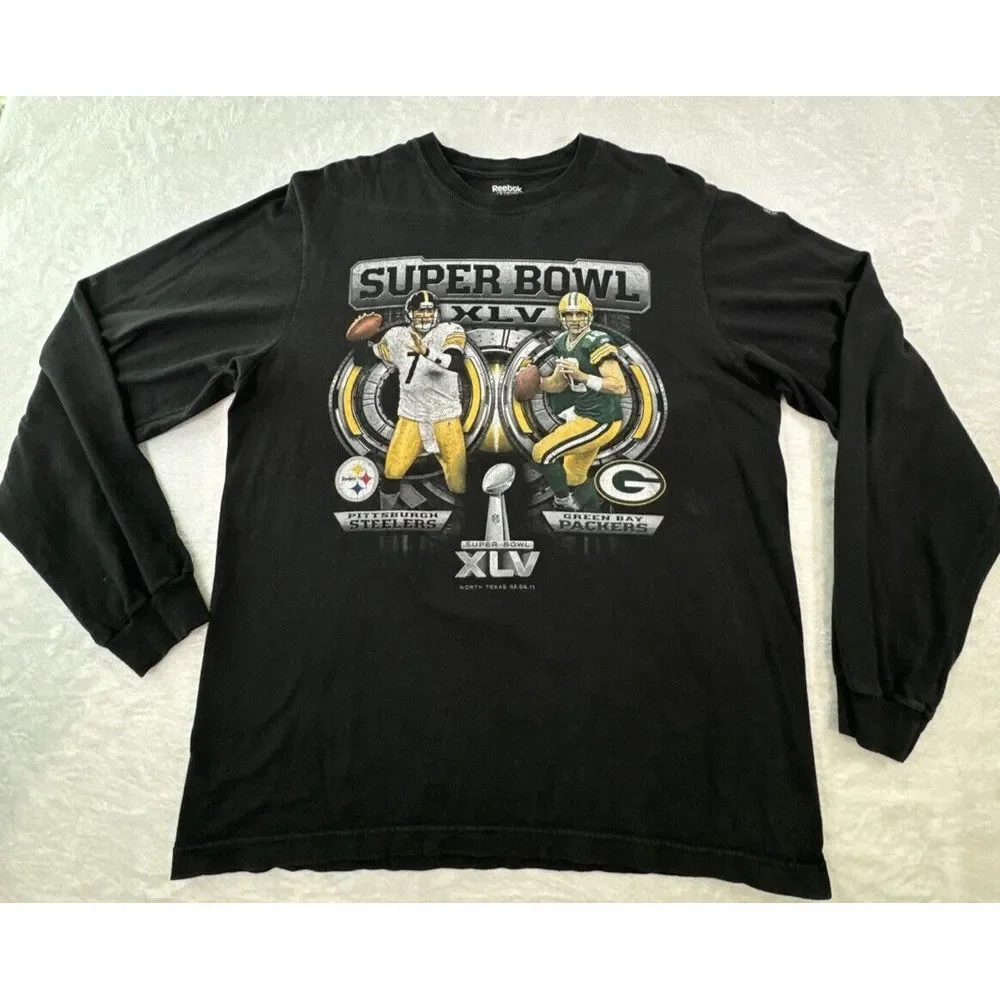 Reebok Exclusive Collection shirt  Super‎ Bowl XLV Steelers Packers Long Sleeve